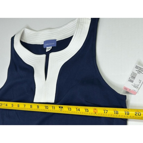 Laura Scott Sheath Dress Women's Large V Neck Nautical Classic Knit Navy Blue - Picture 3 of 8